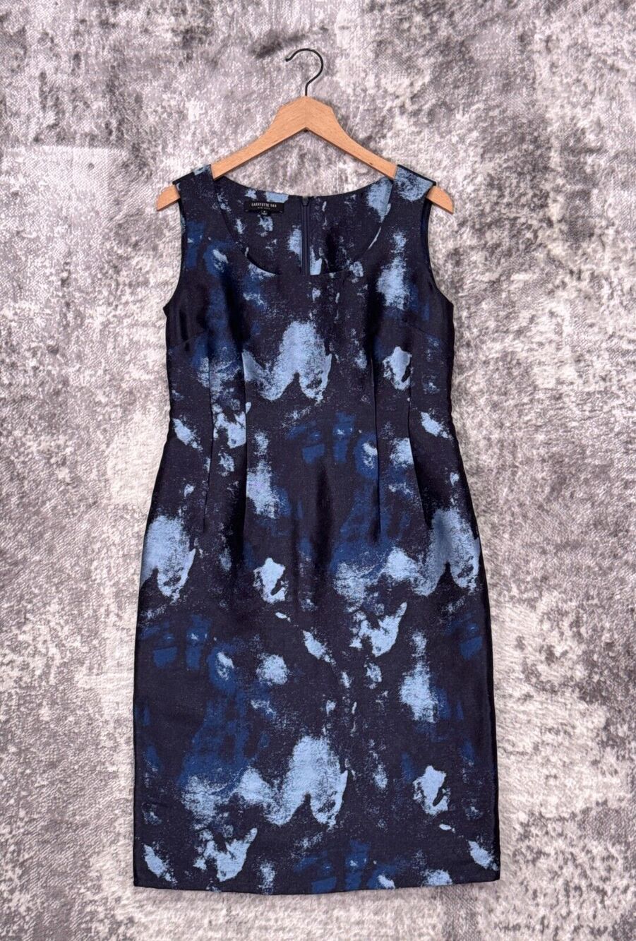 Lafayette 148 Dress 6 Womens Blue Print Silk Blend Sleeveless Sheath
